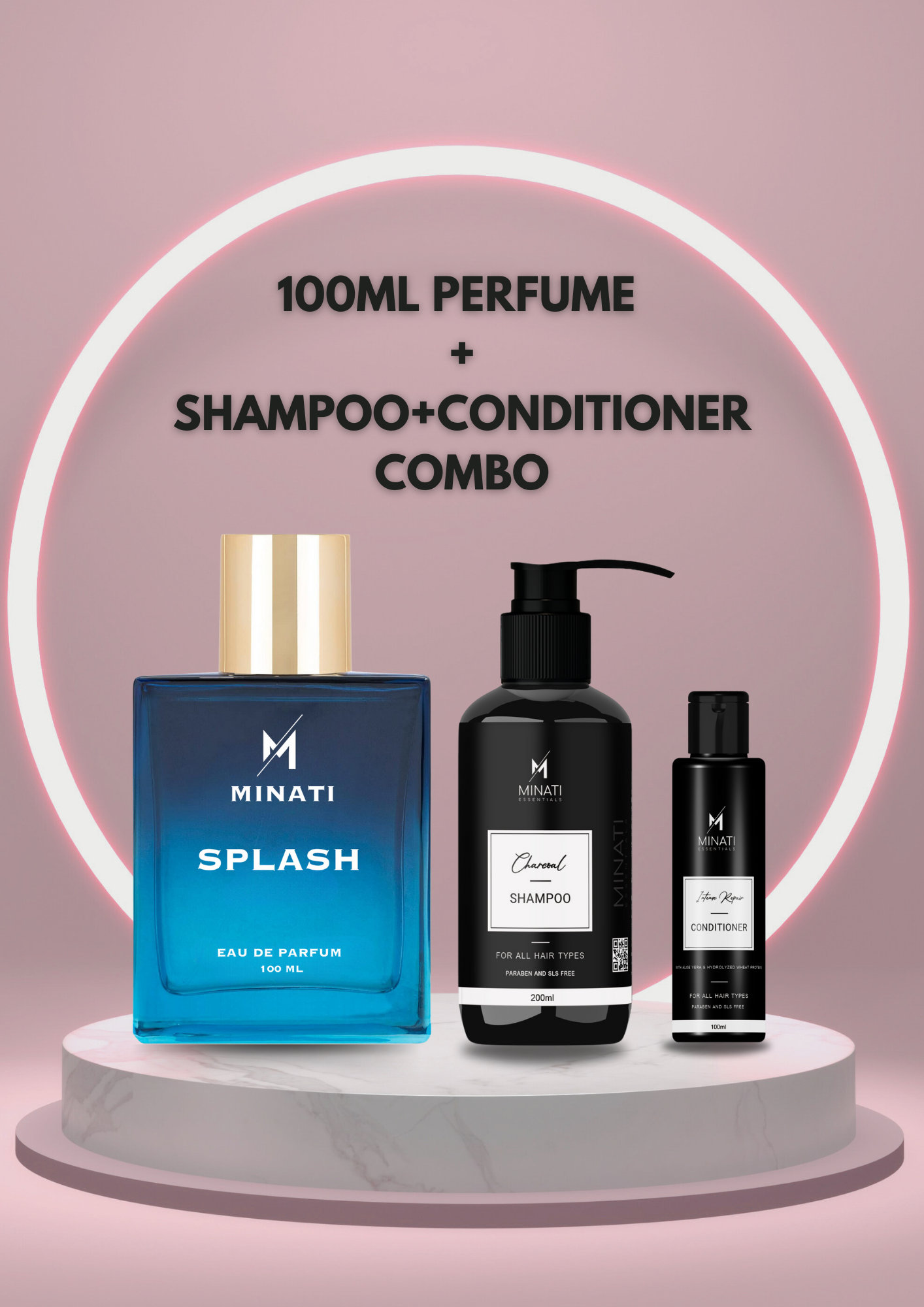 100 ml Perfume + Charcoal Shampoo 200ml + Aloe vera & Protein Conditioner 100ml