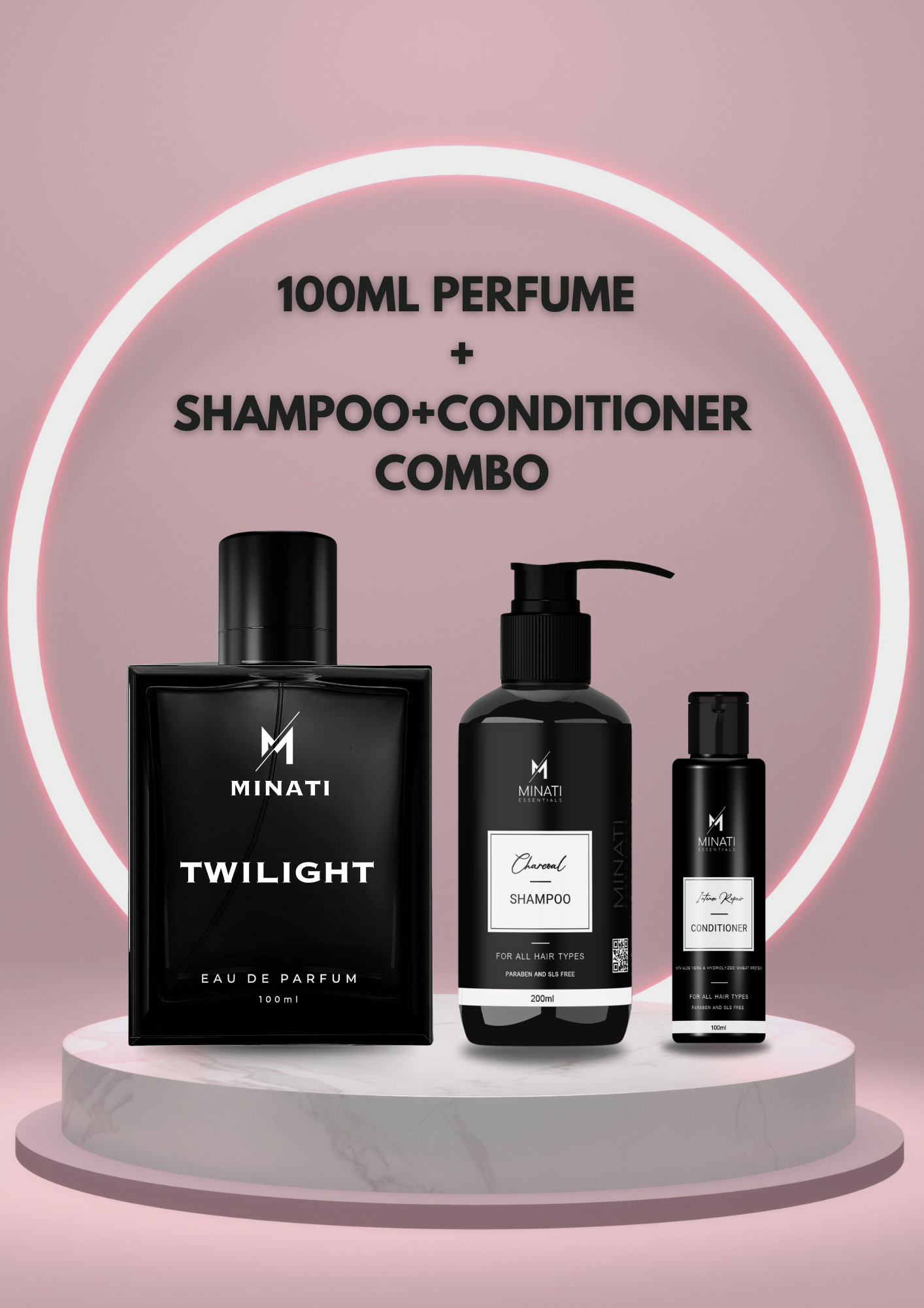 100 ml Perfume + Charcoal Shampoo 200ml + Aloe vera & Protein Conditioner 100ml