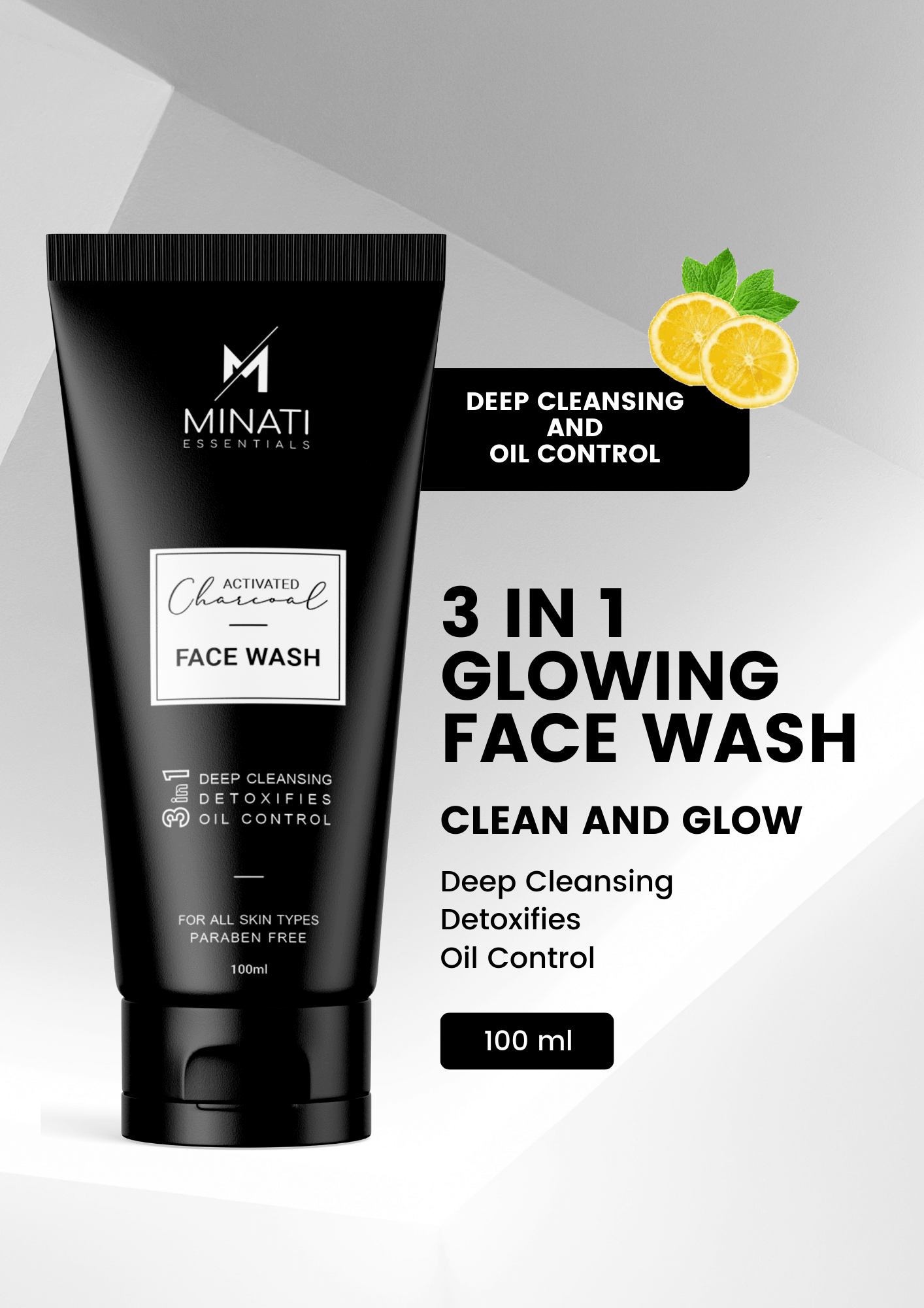 Minati Activated Charcoal Face Wash - 100 ml - Minati Luxury