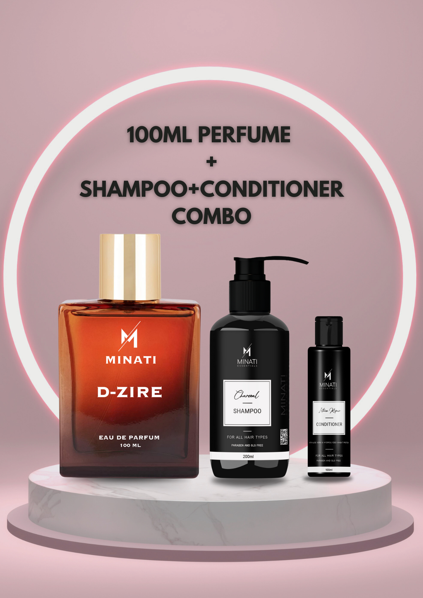 100 ml Perfume + Charcoal Shampoo 200ml + Aloe vera & Protein Conditioner 100ml